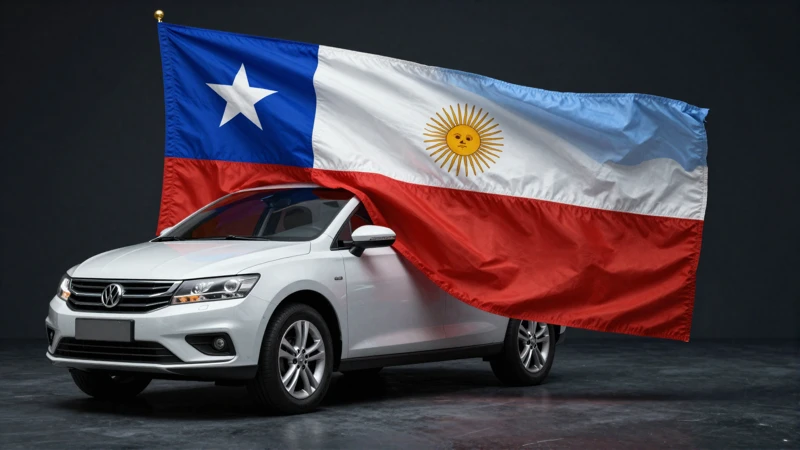 Un auto chileno bajo bajo una bandera argentina